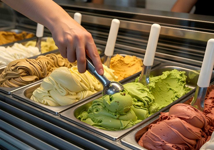 Diversi gusti di gelato in una gelateria