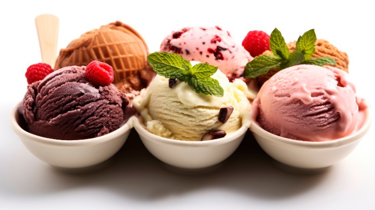 Diversi gusti di gelato in coppetta